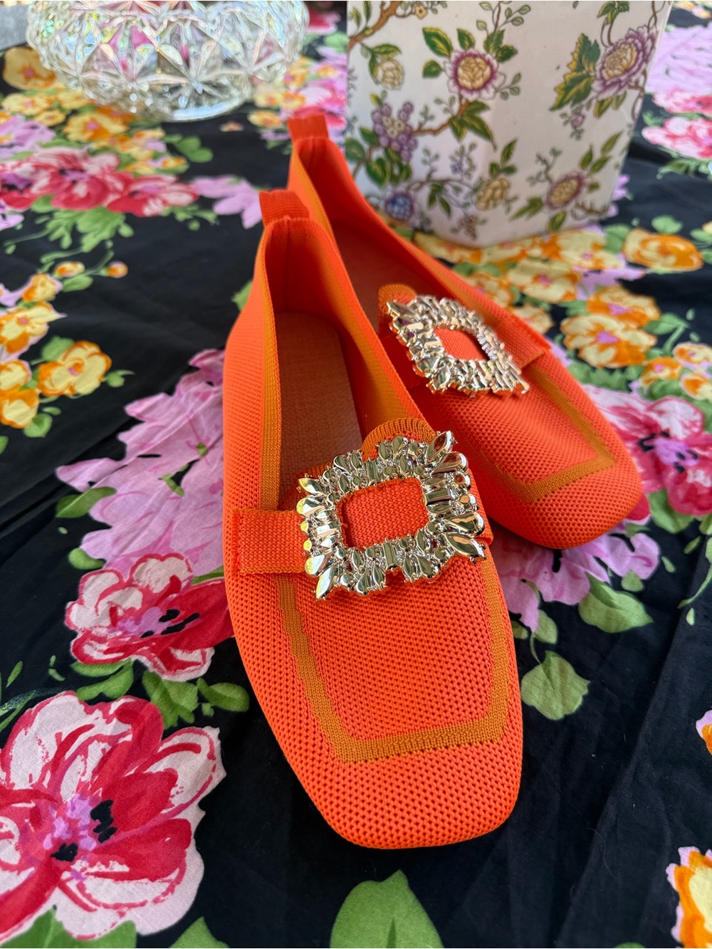 Women's Orange Embellished Slip-On Flats - Picture 2 of 6